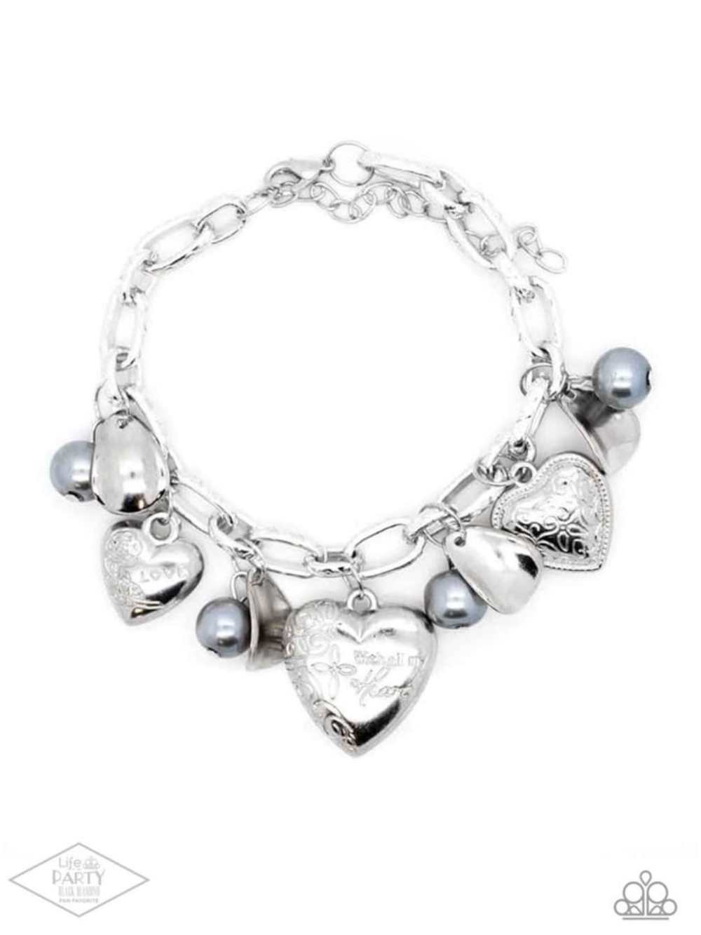 paparazzi Silver Heart & Pearl Charm Bracelet - Silver